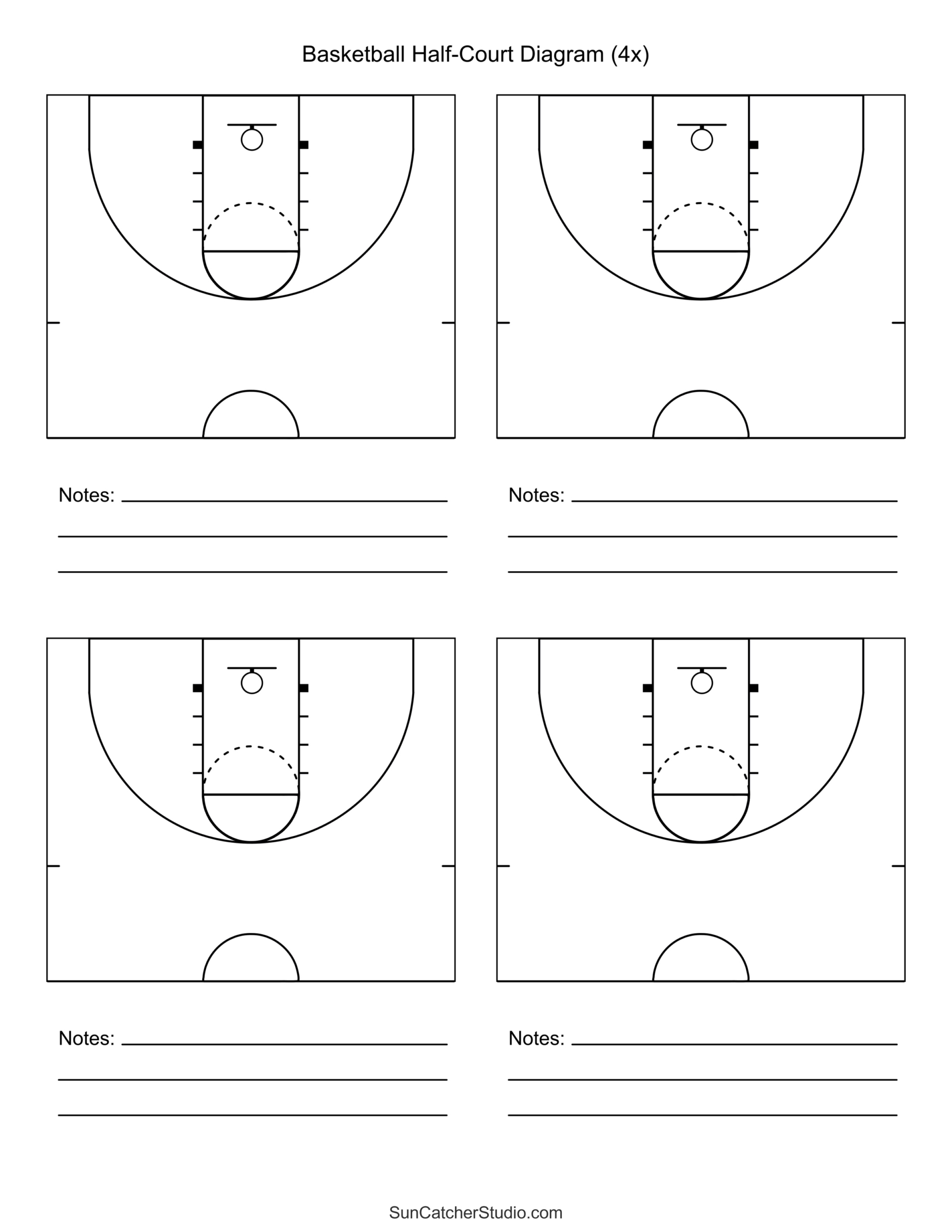Free Printable Basketball Court Diagrams &amp;amp; Layout – Free intended for Free Printable Basketball Half Court