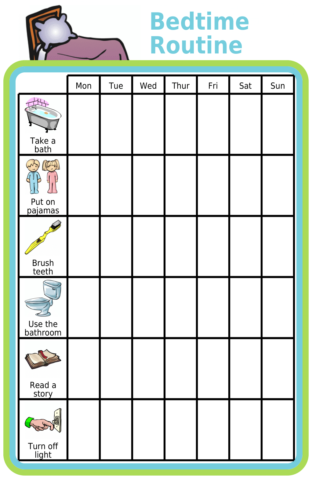 Free Printable: Bedtime Routine for Free Printable Bedtime Routine Chart Printable