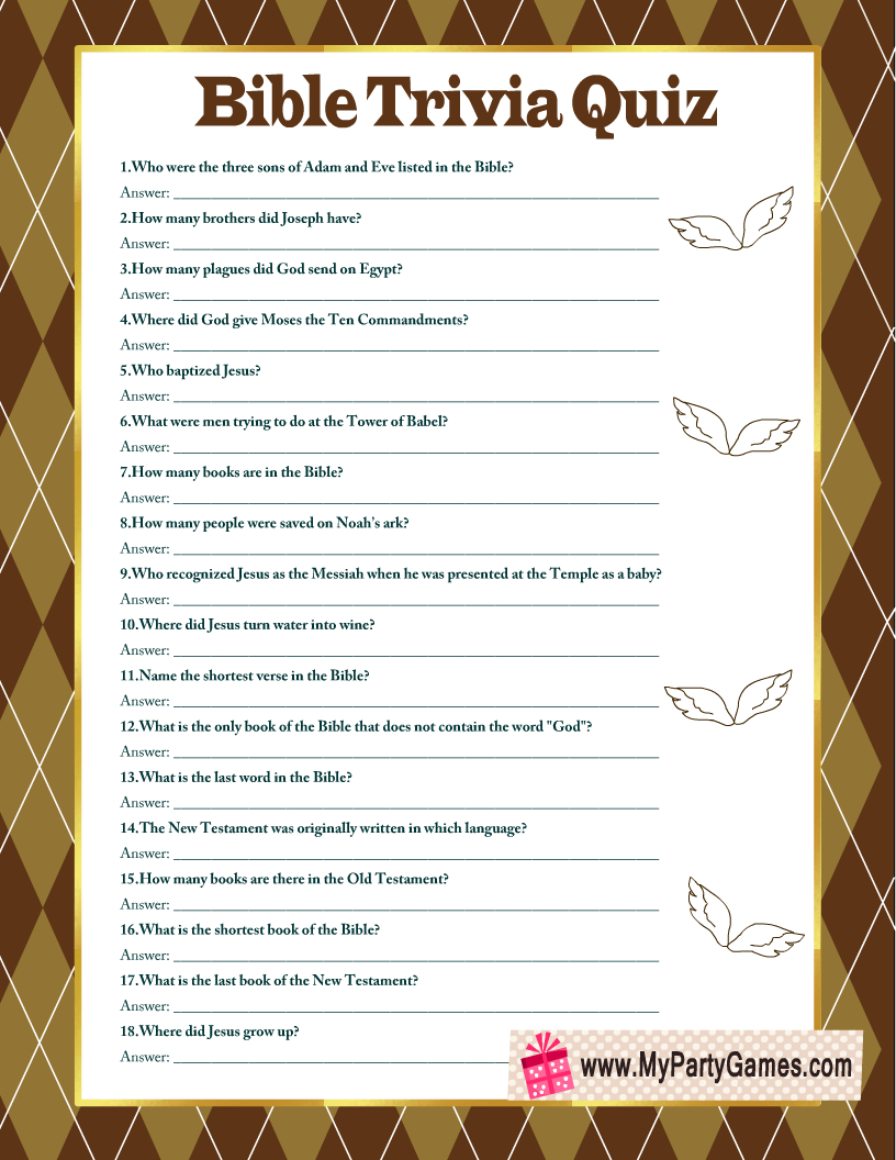 Free Printable Bible Trivia Quiz With Answer Key pertaining to Free Printable Bible Questions And Answers