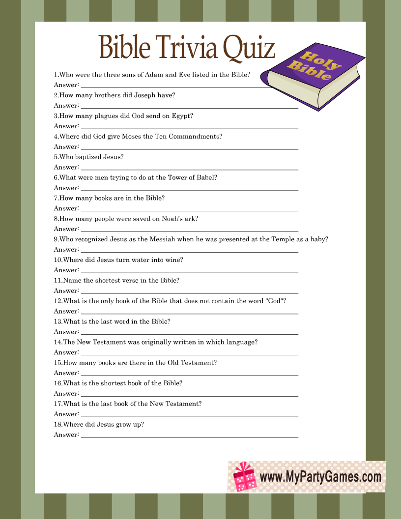 Free Printable Bible Trivia Quiz With Answer Key - Worksheets Library regarding Free Printable Bible Questions and Answers