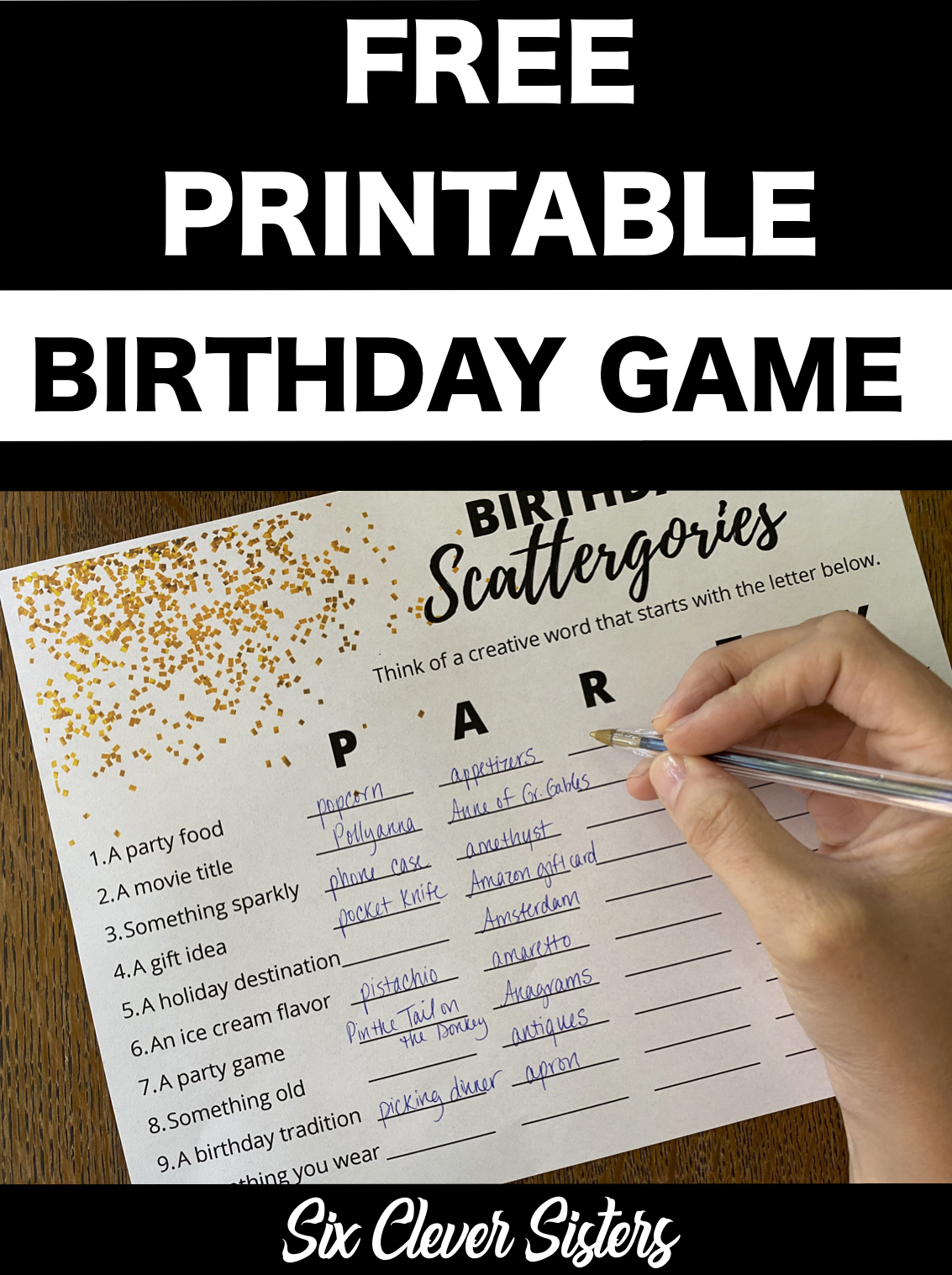 Free Printable Birthday Scattergories Game – Six Clever Sisters inside 60th Birthday Games Free Printable