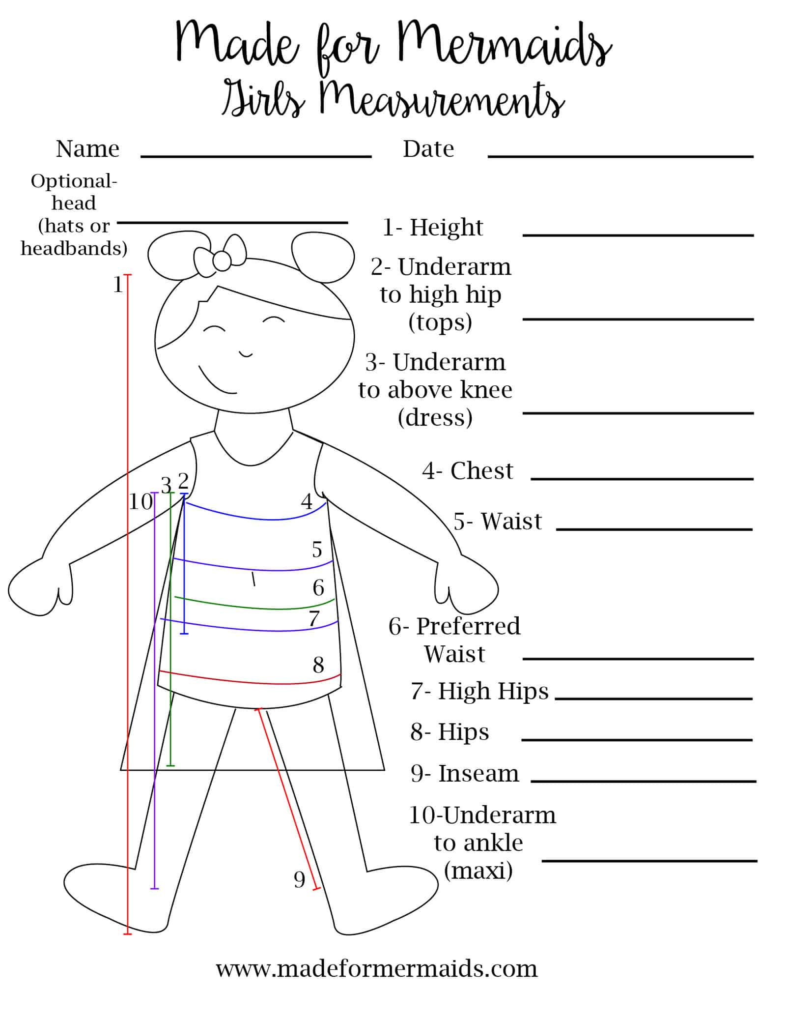 Free Printable Blank Measurement Chart For Adults &amp;amp; Youth within Measurement Chart Printable