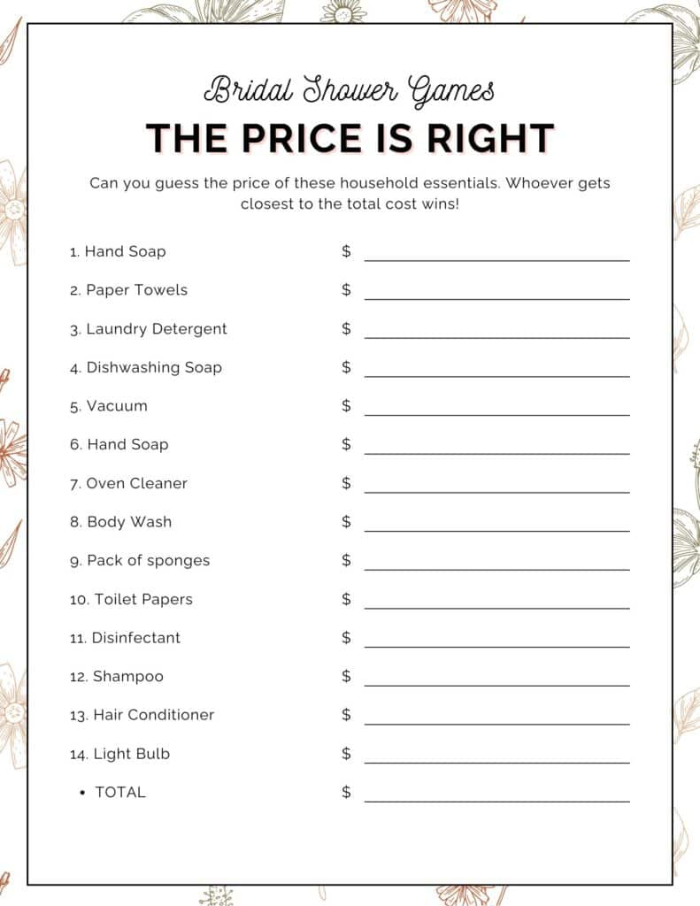 Free Printable: Bridal Shower &amp;quot;Price Is Right&amp;quot; Game regarding Price is Right Game Template Free