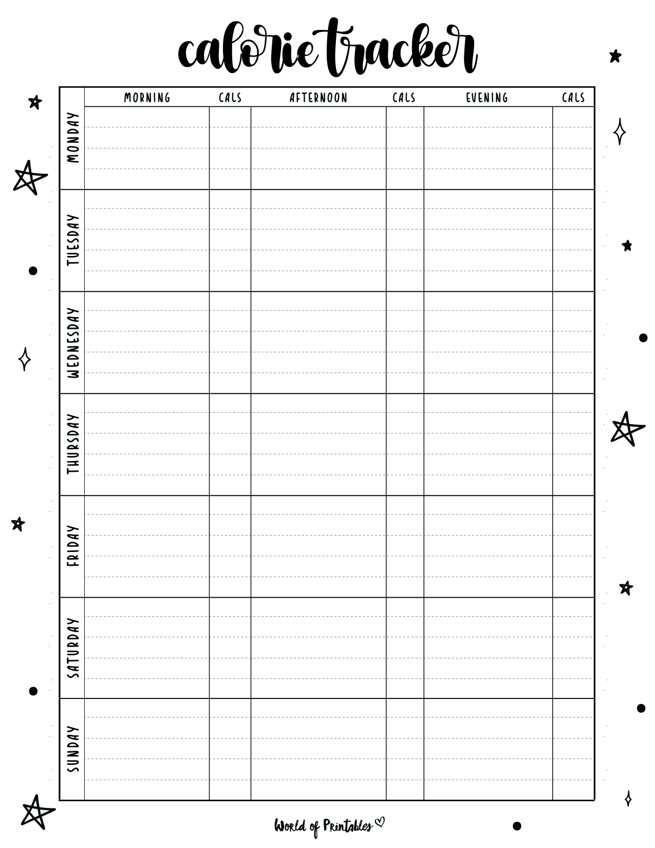 Free Printable Calorie Tracker - World Of Printables throughout Calorie Chart Printable