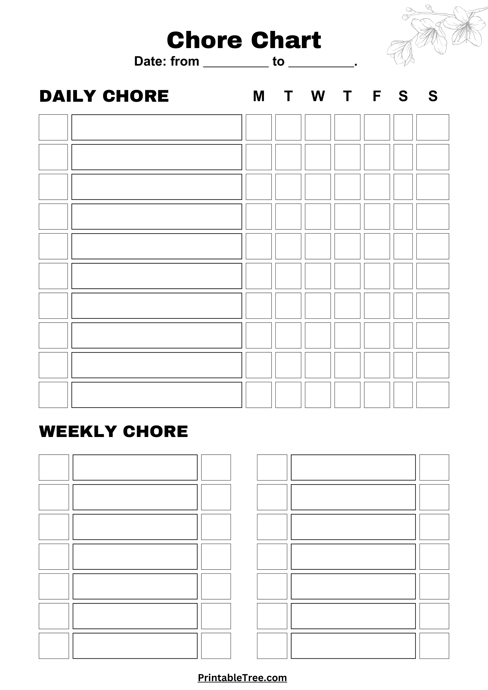 Free Printable Chore Chart Pdf Template For Kids with Weekly Chore Chart Printable