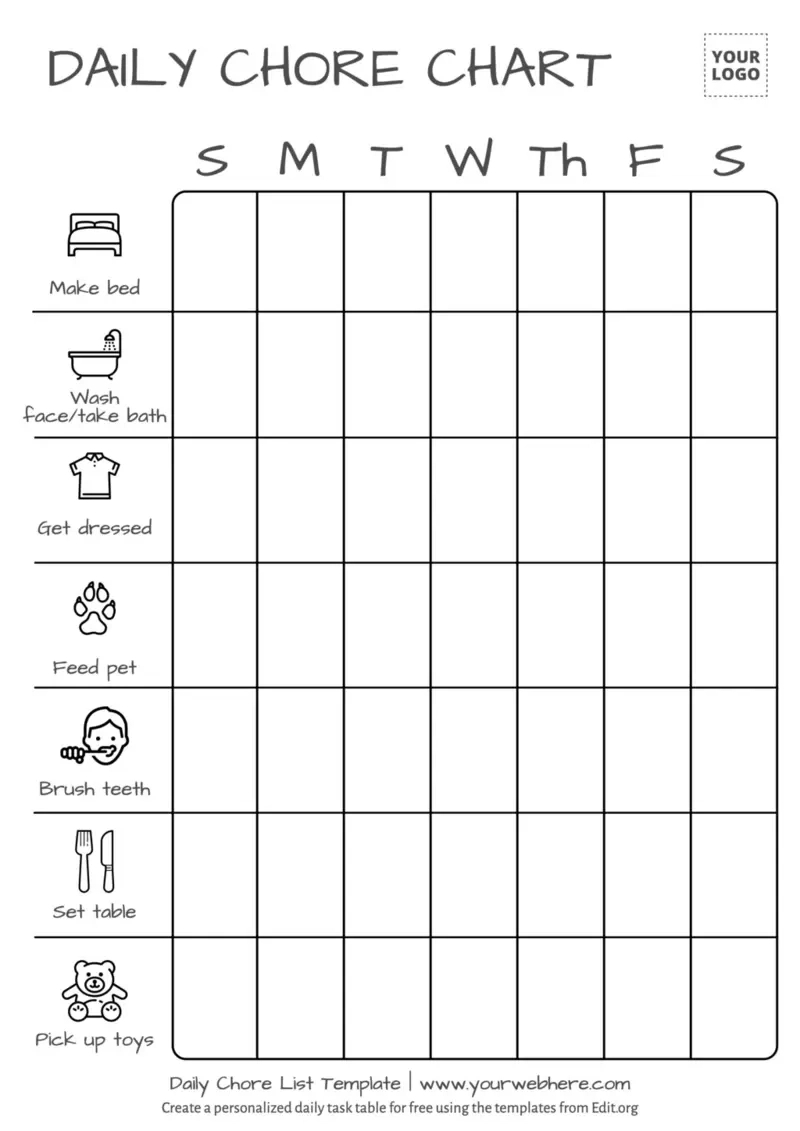 Free Printable Chore List Templates in Weekly Chore Chart Printable