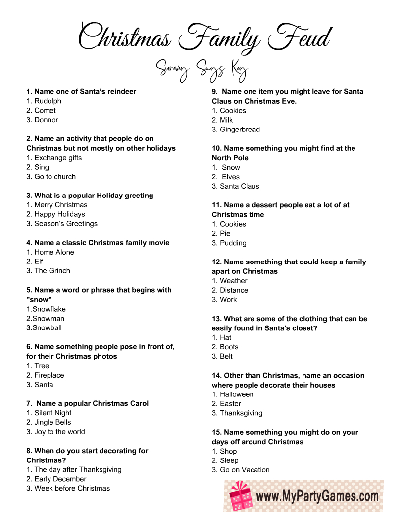 Free Printable Christmas Family Feud Game inside Free Printable Family Feud Questions