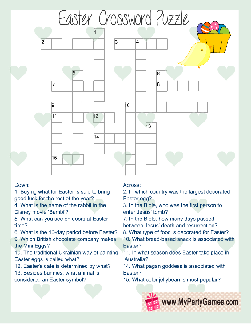 Free Printable Easter Crossword Puzzle With Key with regard to Easter Crossword Puzzle Free Printable