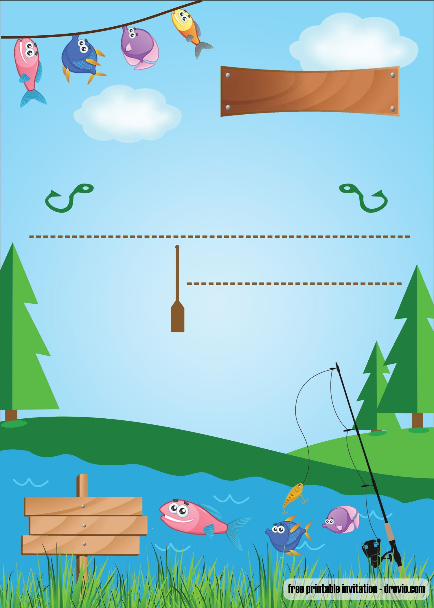 Free Printable Fishing Birthday Party Invitation Template in Free Printable Fishing Birthday Invitations
