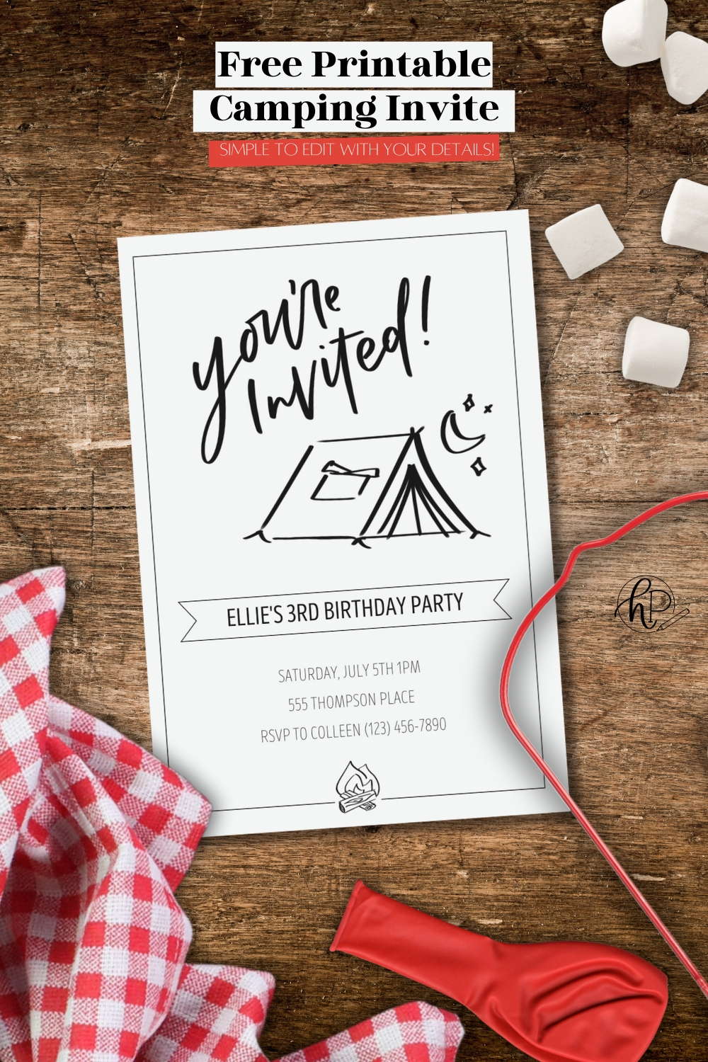Free Printable Hand Lettered Invitation For A Camping Party - in Free Printable Camping Themed Birthday Invitations
