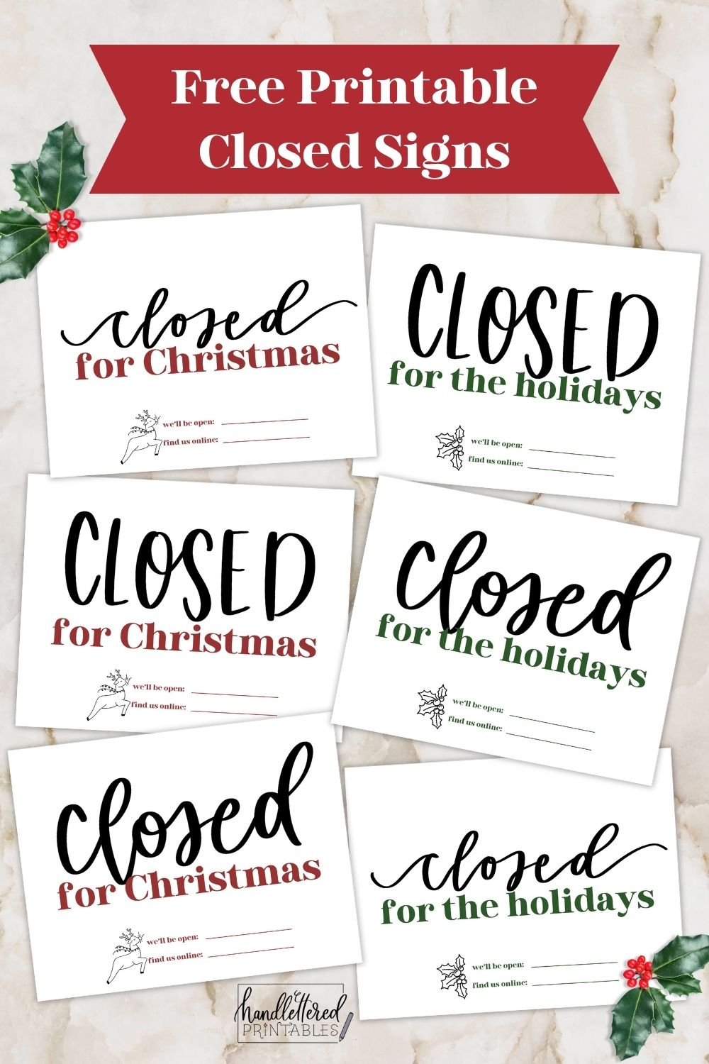 Free Printable Holiday Closed Signs (+ Christmas Version) - Hand inside Free Printable Closed Signs