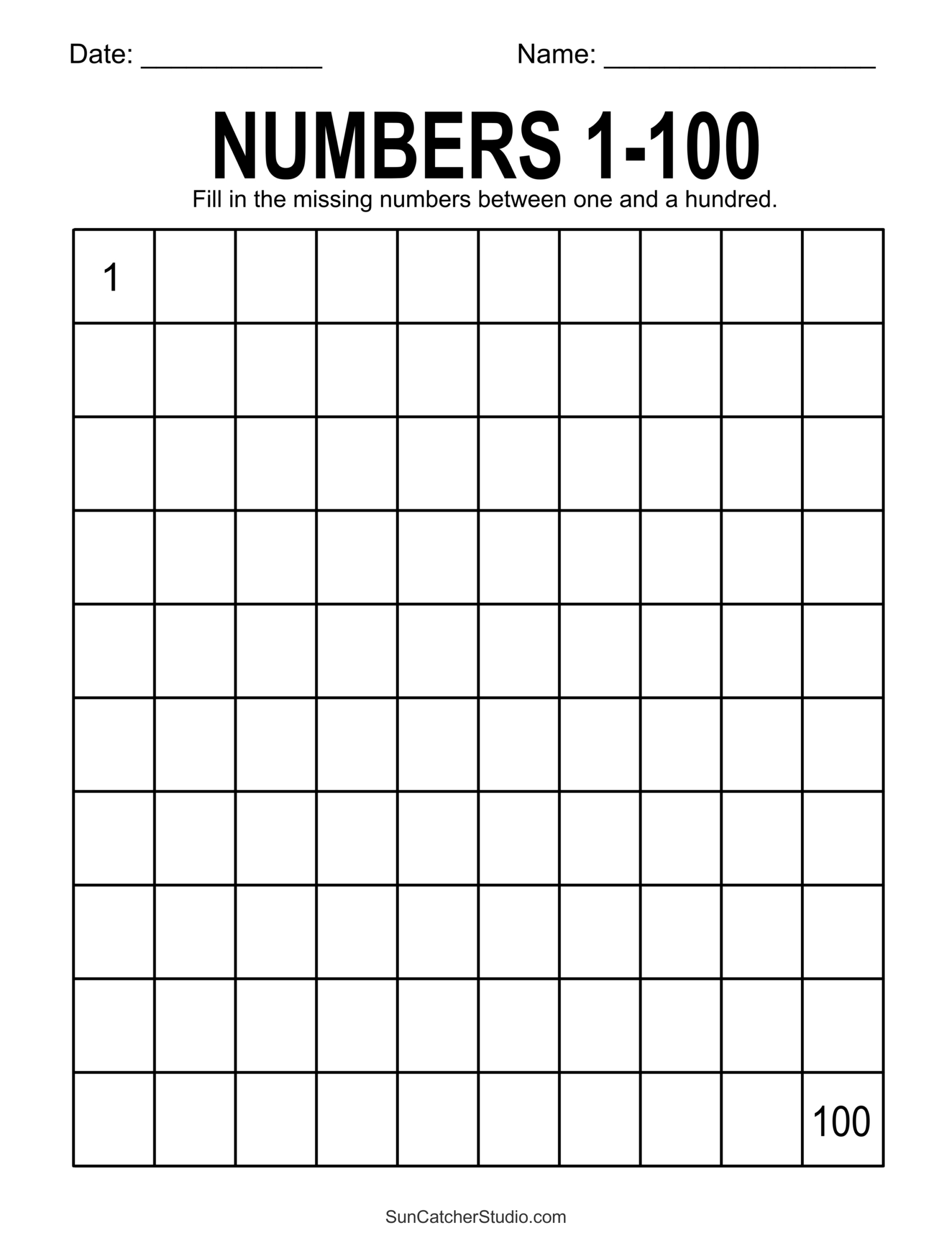 Free Printable Hundreds Charts (Numbers 1 To 100) – Free with Free Blank 100 Chart Printable