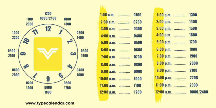 Military Time Chart Printable Free