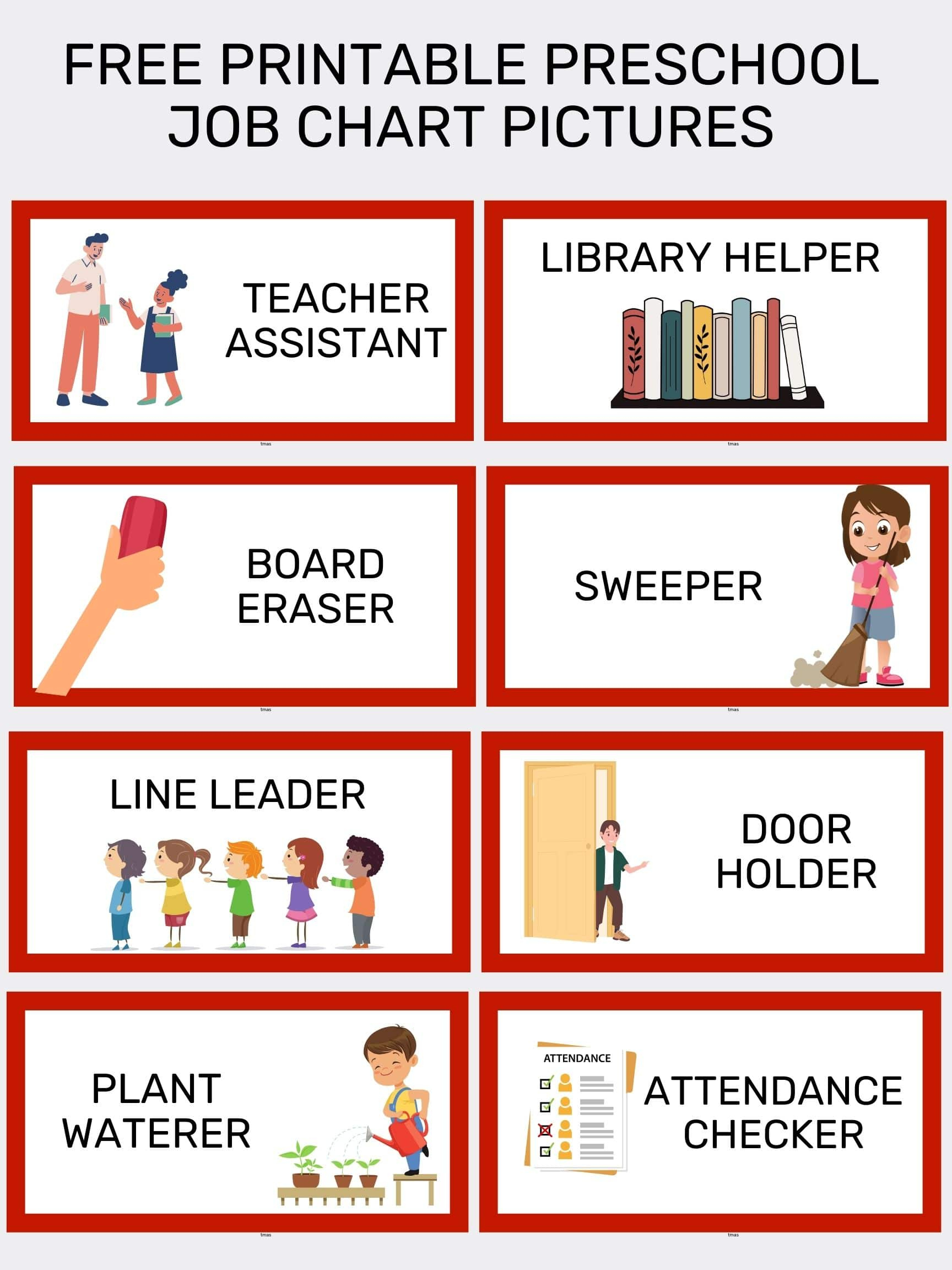 Free Printable Preschool Job Chart Pictures - Goally in Job Chart Printable