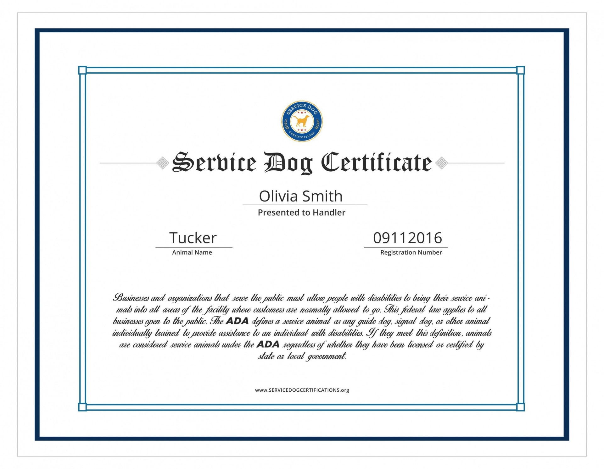 Free Printable Service Dog Certificate in Free Printable Service Dog Certificate
