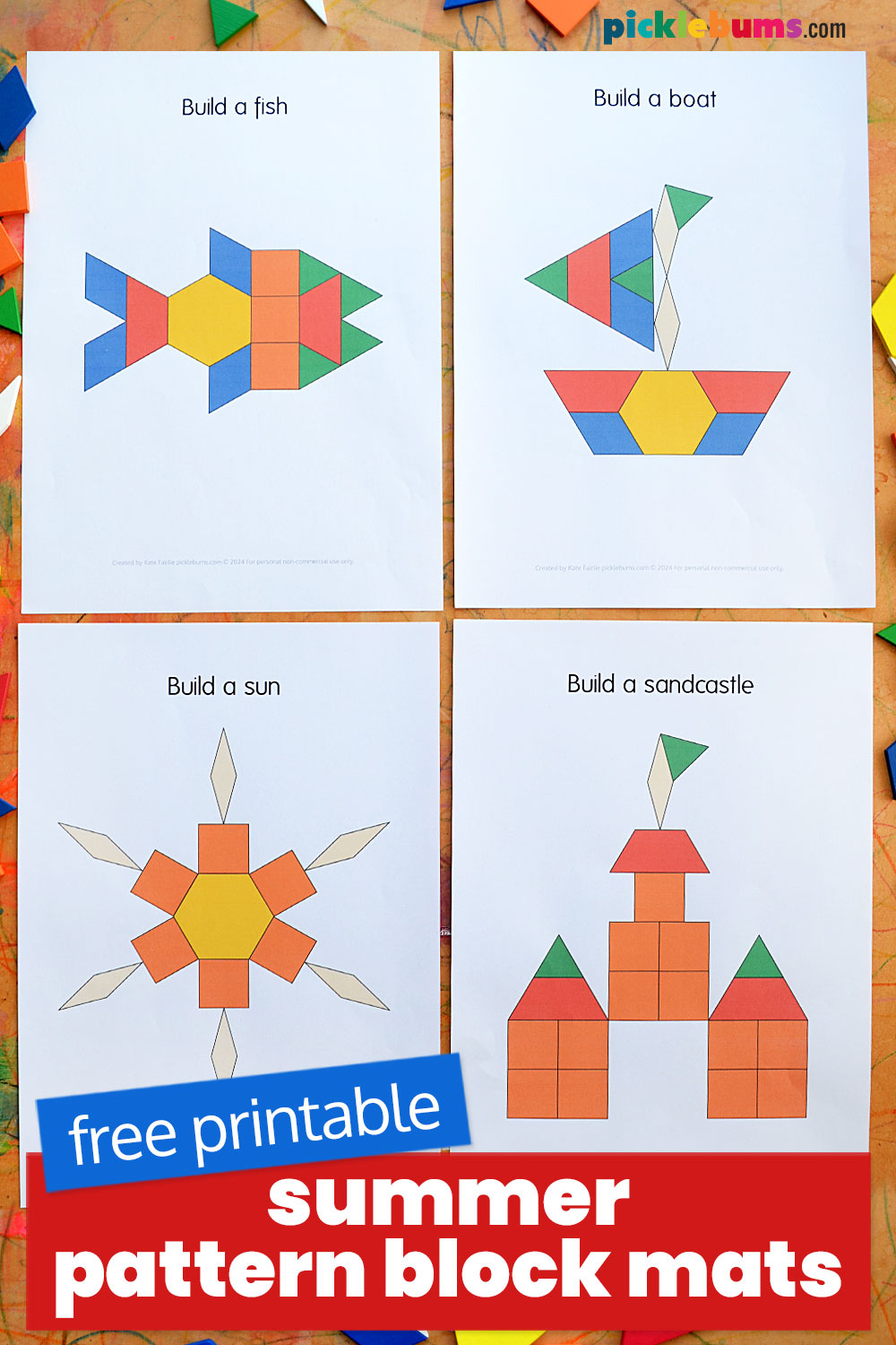Free Printable Summer Pattern Block Mats - Picklebums throughout Free Pattern Block Puzzle Printables