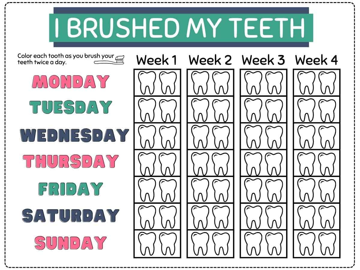 Free Printable Toothbrushing Chart For Kids regarding Monthly Teeth Brushing Chart Printable