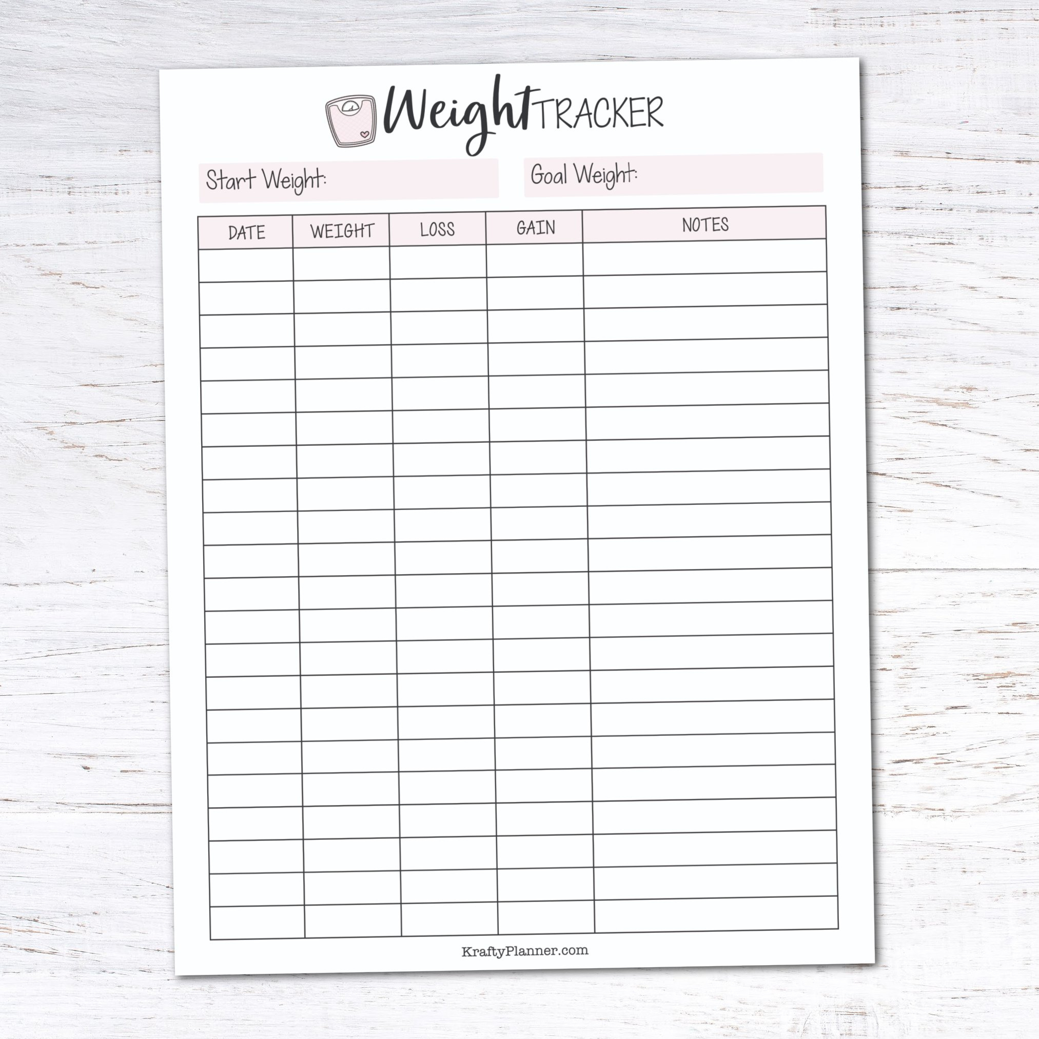 Free Printable Weight Loss Tracker — Krafty Planner with regard to Weight Chart Printable