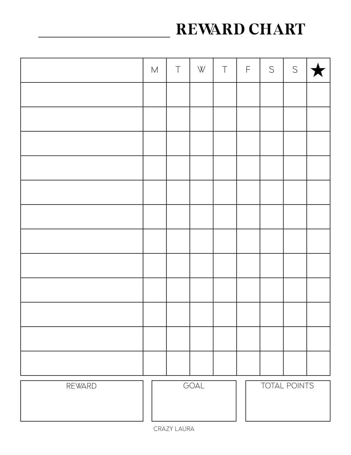 Free Reward Chart Printable For Kids With Two Versions - Crazy Laura inside Blank Reward Chart Printable Free