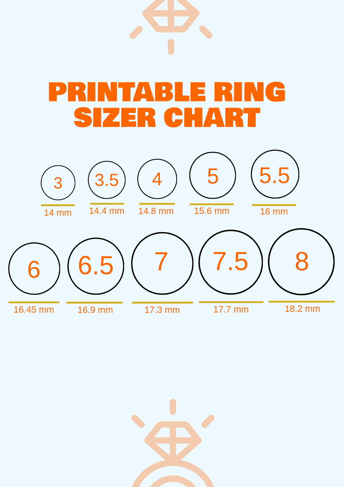 Free Ring Size Chart Templates, Editable And Printable for Ring Sizing Chart Printable Free