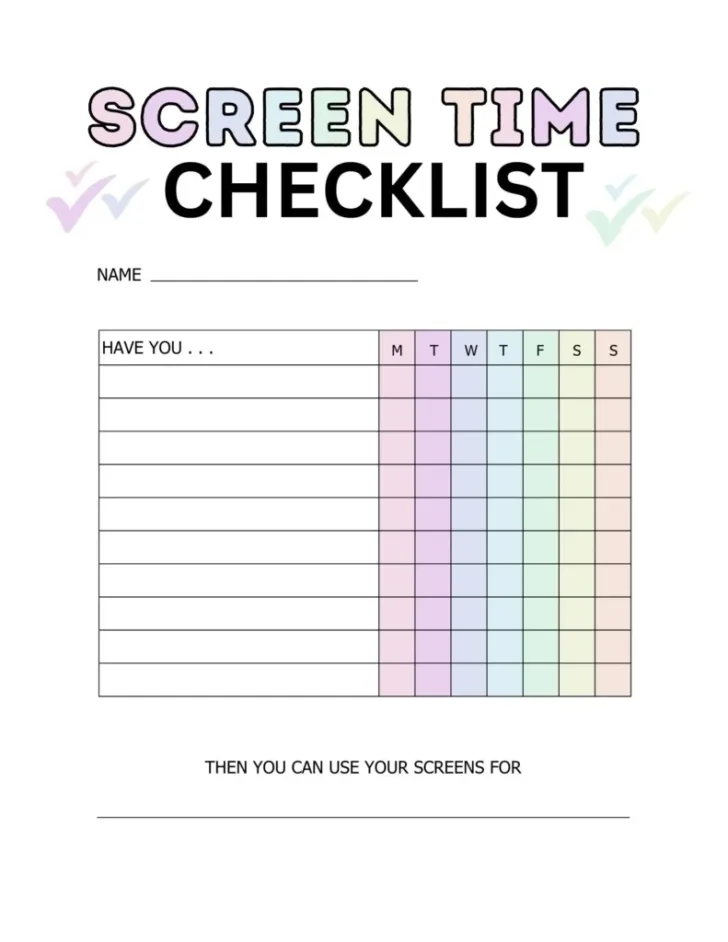 Screen Time Chart Printable