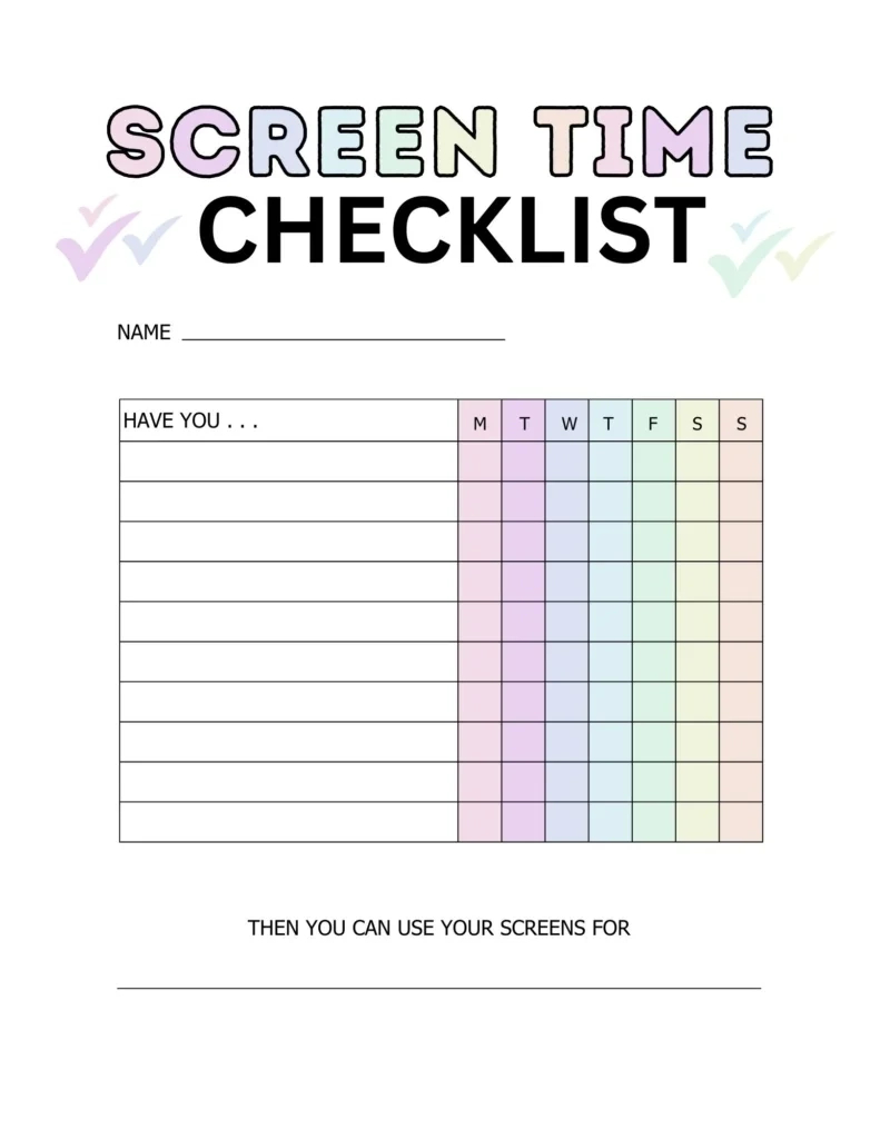Free Screen Time Checklist For Kids (Editable And Printable within Screen Time Chart Printable