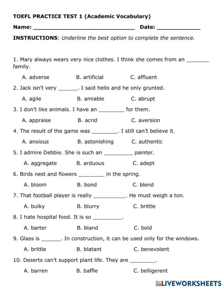 Free Printable Toefl Practice Tests