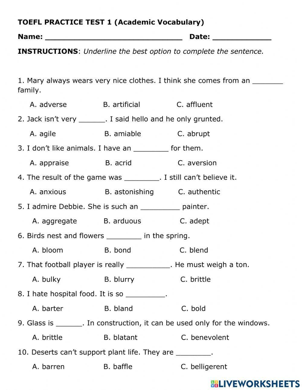 Free Toefl Worksheet, Download Free Toefl Worksheet Png Images pertaining to Free Printable Toefl Practice Tests