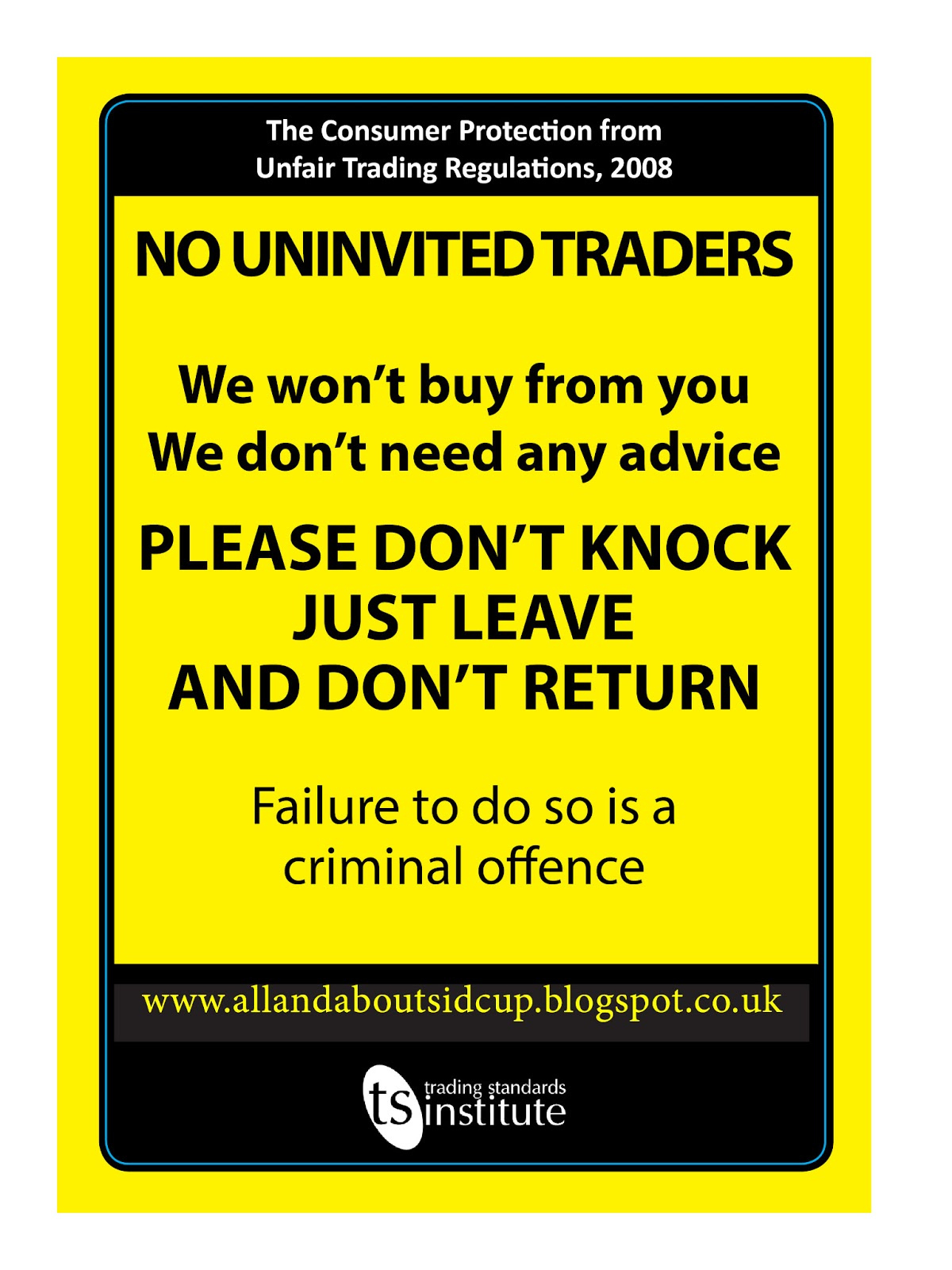 Free Trading Standards-Approved Cold Callers Sign | Safer regarding Free Printable No Cold Callers Sign