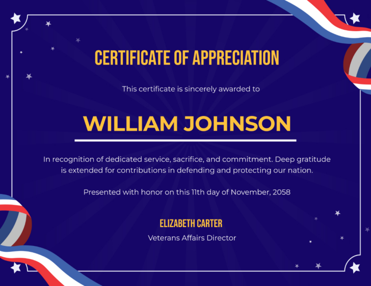 Free Printable Certificates of Appreciation For Veterans