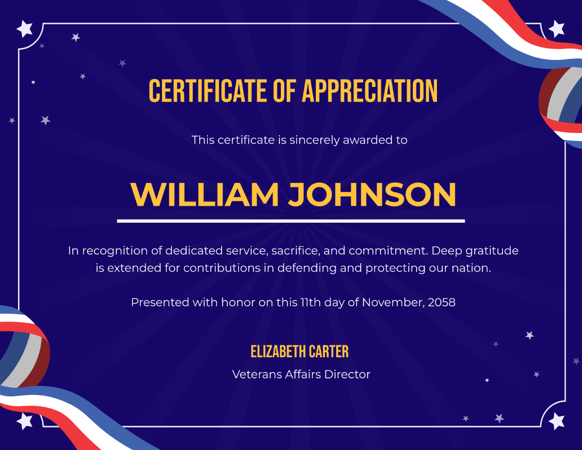 Free Veterans Day Appreciation Certificate Template To Edit Online intended for Free Printable Certificates Of Appreciation For Veterans
