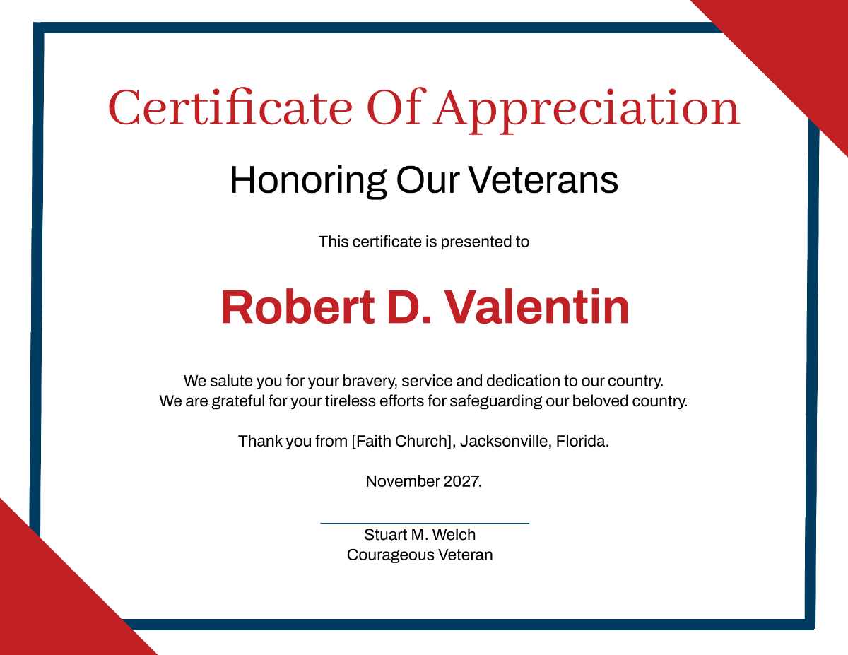 Free Veterans Day Appreciation Certificate Template To Edit Online within Free Printable Certificates of Appreciation For Veterans