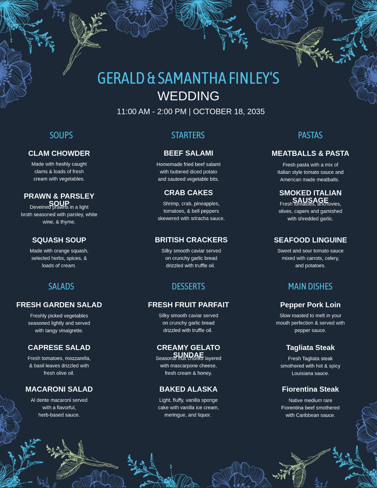 Free Wedding Menu Templates, Editable And Printable within Free Caribbean Menu Template