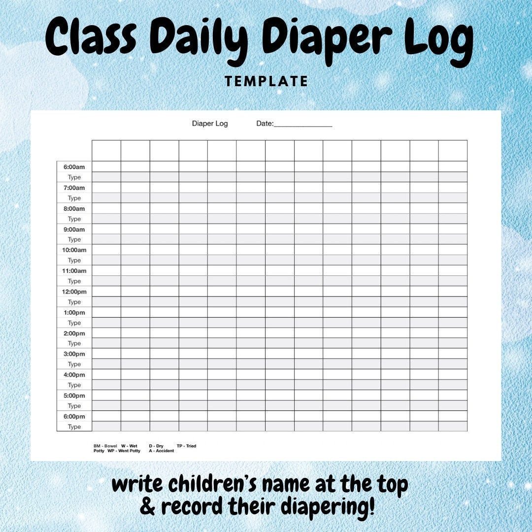 Full Page, Classroom Daily Diaper Log - Etsy within Free Printable Diaper Changing Log