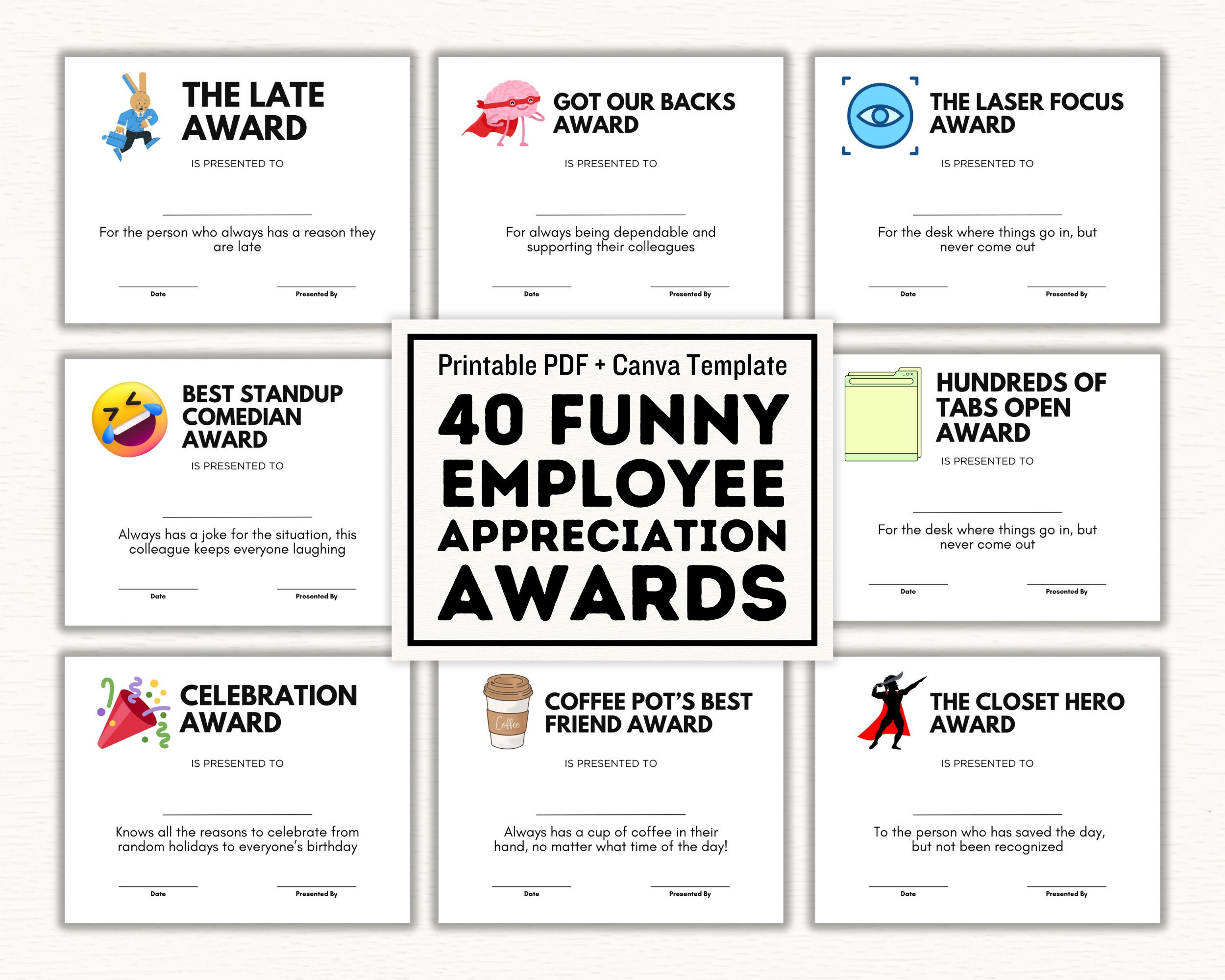 Funny 40 Employee Award Certificates, Printable Pdf And Editable regarding Funny Awards For Employees Free Printables