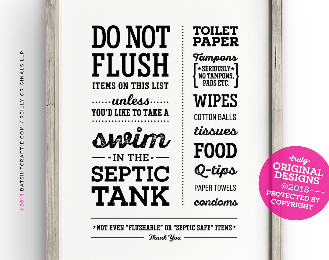 Funny Septic System Sign Printable ~ Do Not Flush Toilet Paper, Tampons, Wipes ~ Unless You Wanna Take A Swim In The Tank, Rustic Farmhouse - Etsy.de for Free Printable Septic Signs