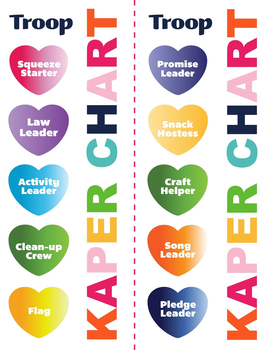 Girl Scouts Inspired Troop Meeting Kaper Chart Jobs Hearts within Kaper Chart Printable