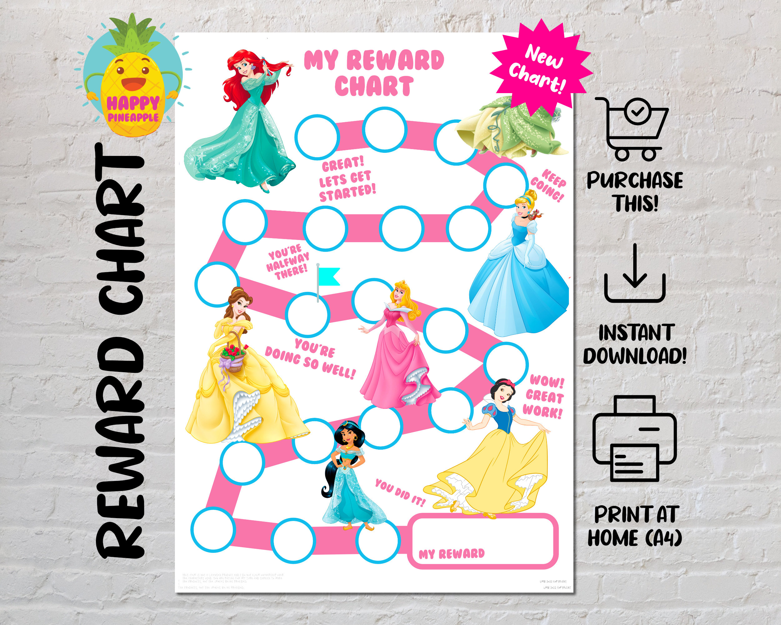 Girls Princess Reward Chart For Kids, Chore Chart, Behaviour Chart inside Disney Princess Reward Chart Printable