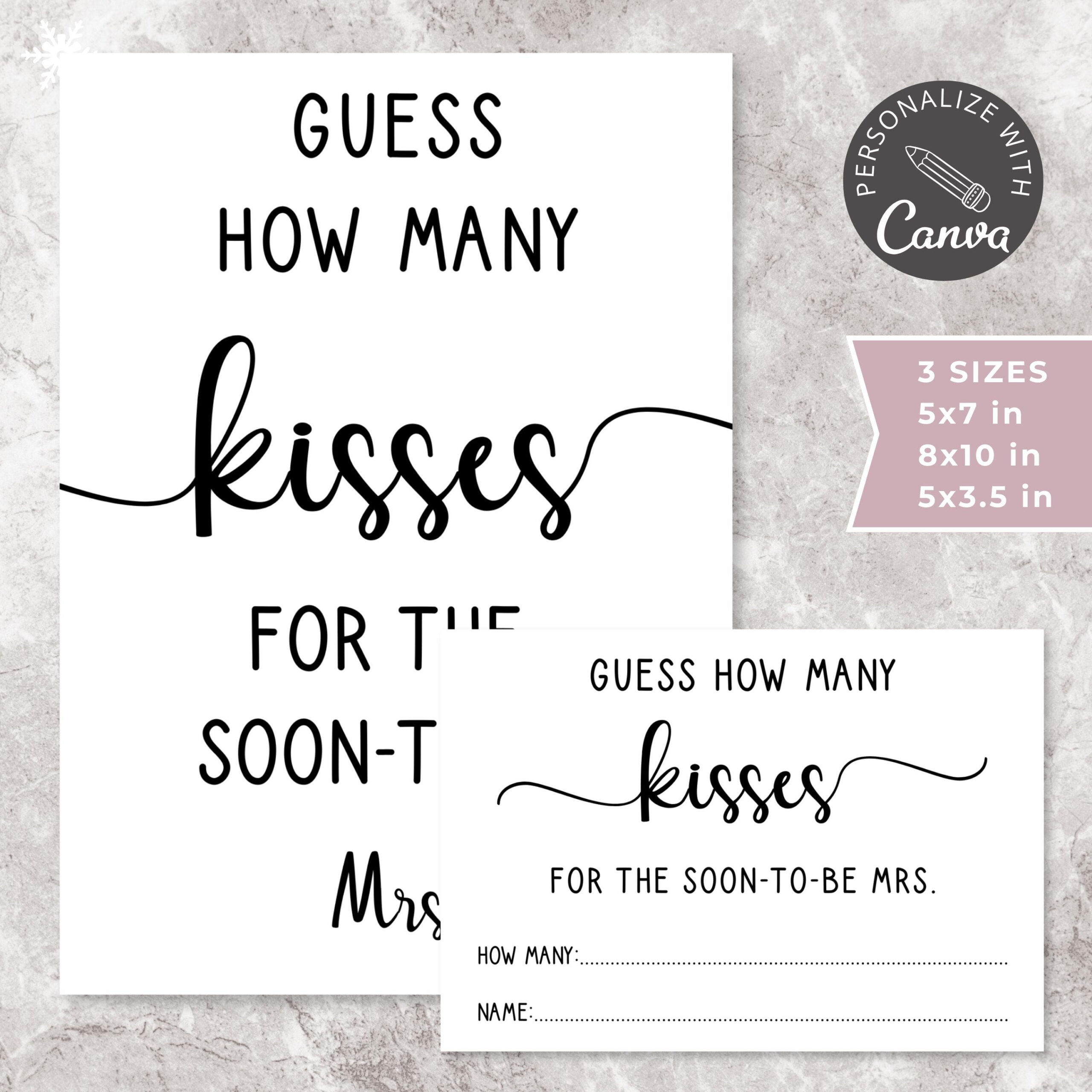 Guess How Many Kisses Game | Editable Canva Template For Bridal regarding How Many Kisses For The Mrs Free Printable