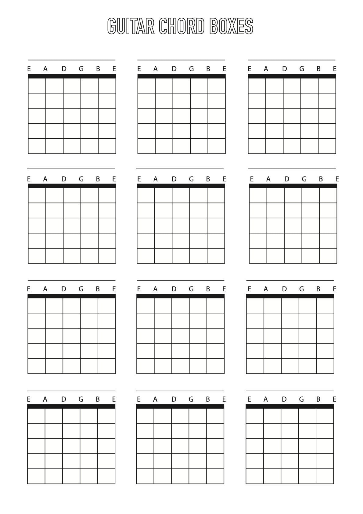 Guitar Chord Box Sheet Downloadable Template A4 Blank 6 String - Etsy with regard to Blank Chord Chart Printable