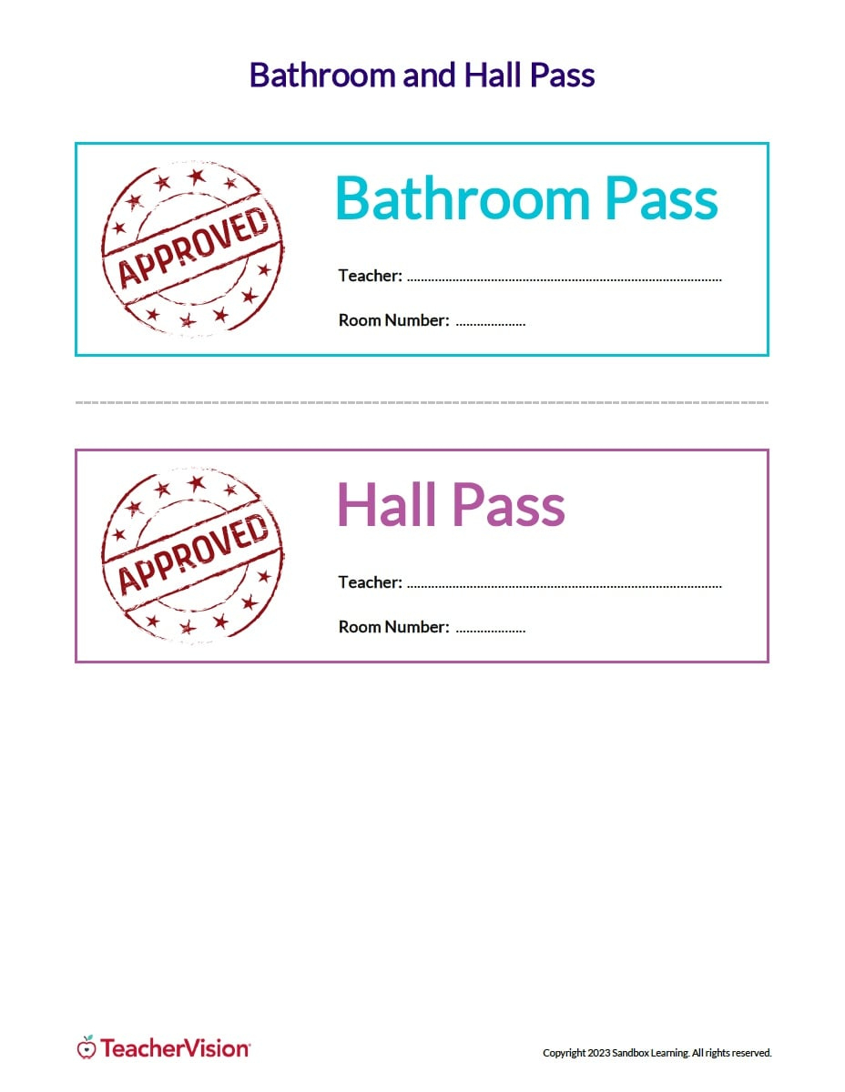 Hall Passes For Students - Teachervision intended for Free Printable Bathroom Passes
