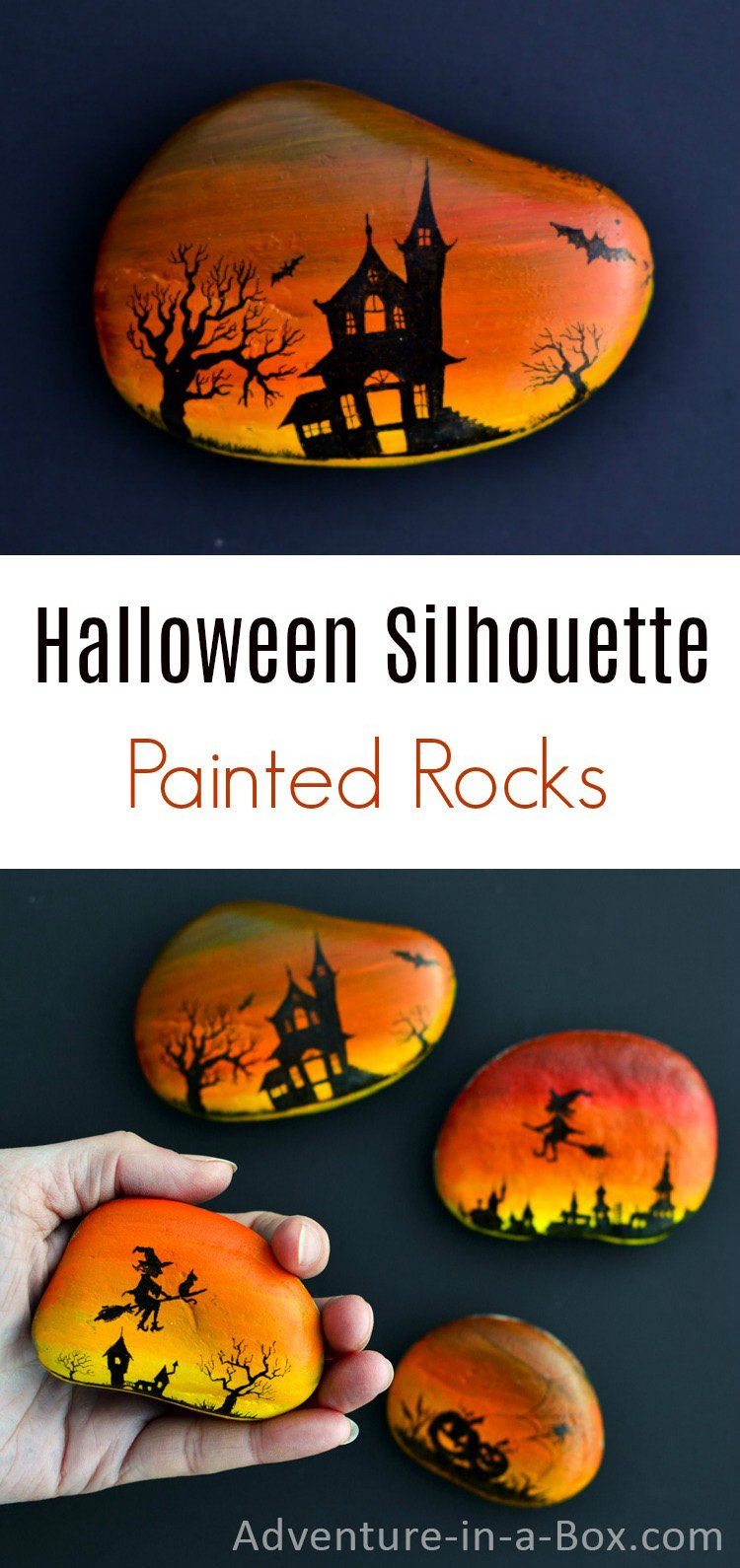 Halloween Painted Rocks With Free Silhouette Templates inside Free Printable Patterns For Rock Painting