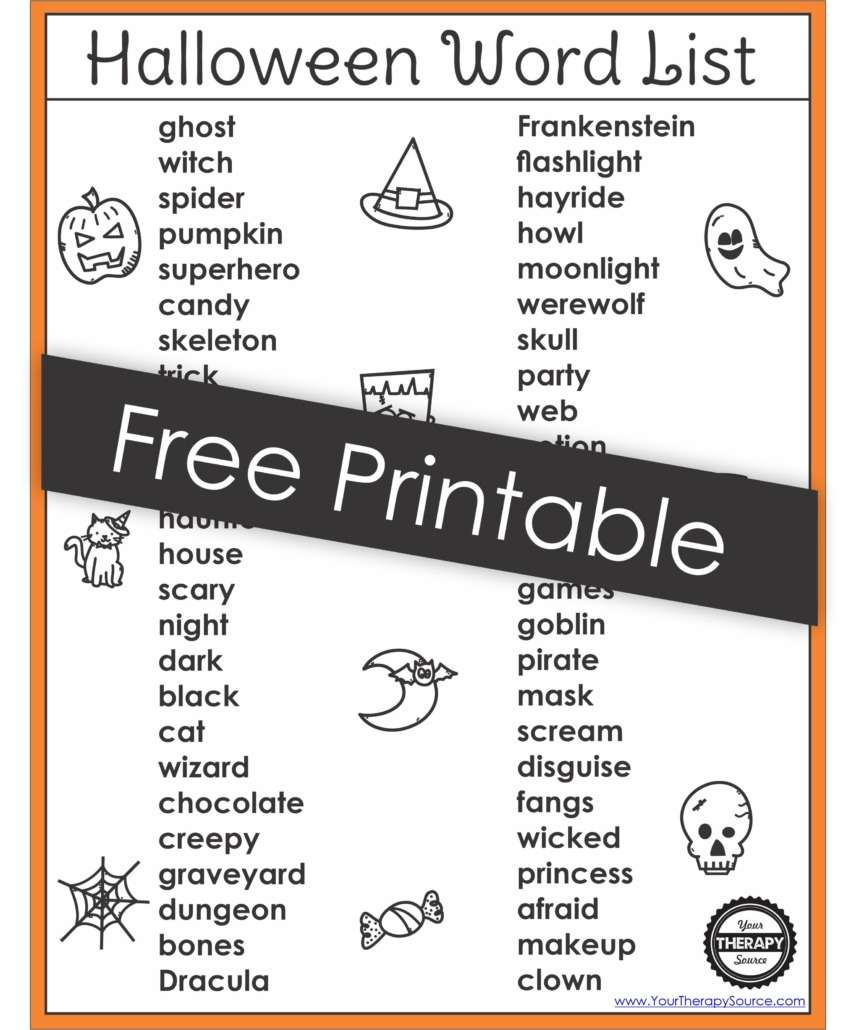 Halloween Word List Printable Free Pdf - Your Therapy Source for Free Printable Werewolf Game Cards