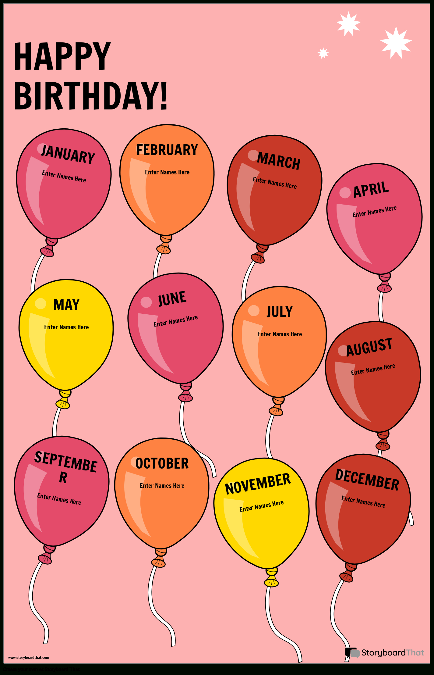 Happy Birthday Classroom Poster With Balloons throughout Classroom Birthday Chart Printable