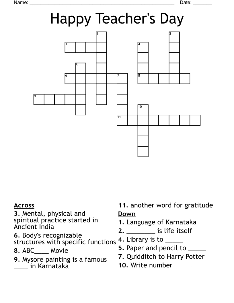 Happy Teacher&amp;#039;S Day Crossword - Wordmint inside Free Printable Crossword Maker For Teachers