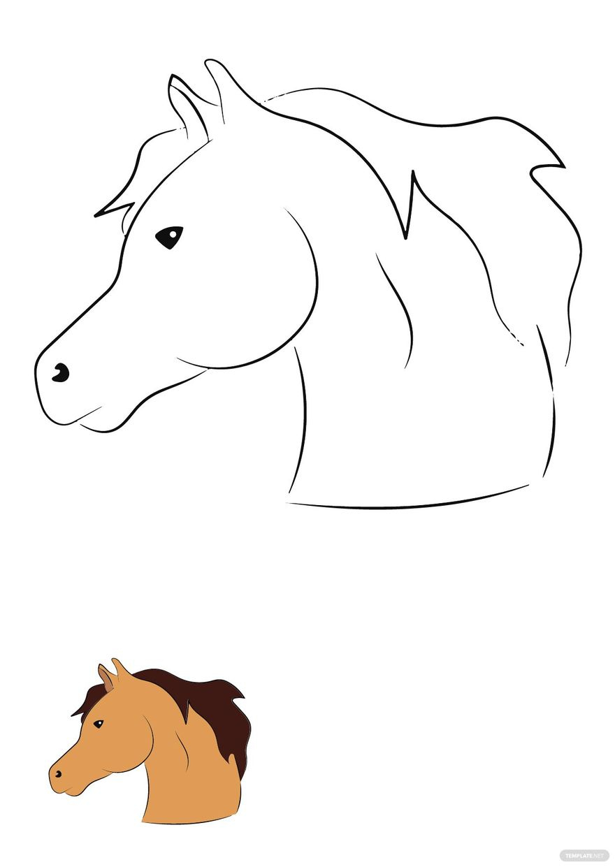 Horse Head Coloring Page In Pdf - Download | Template for Free Printable Horse Head Stencils