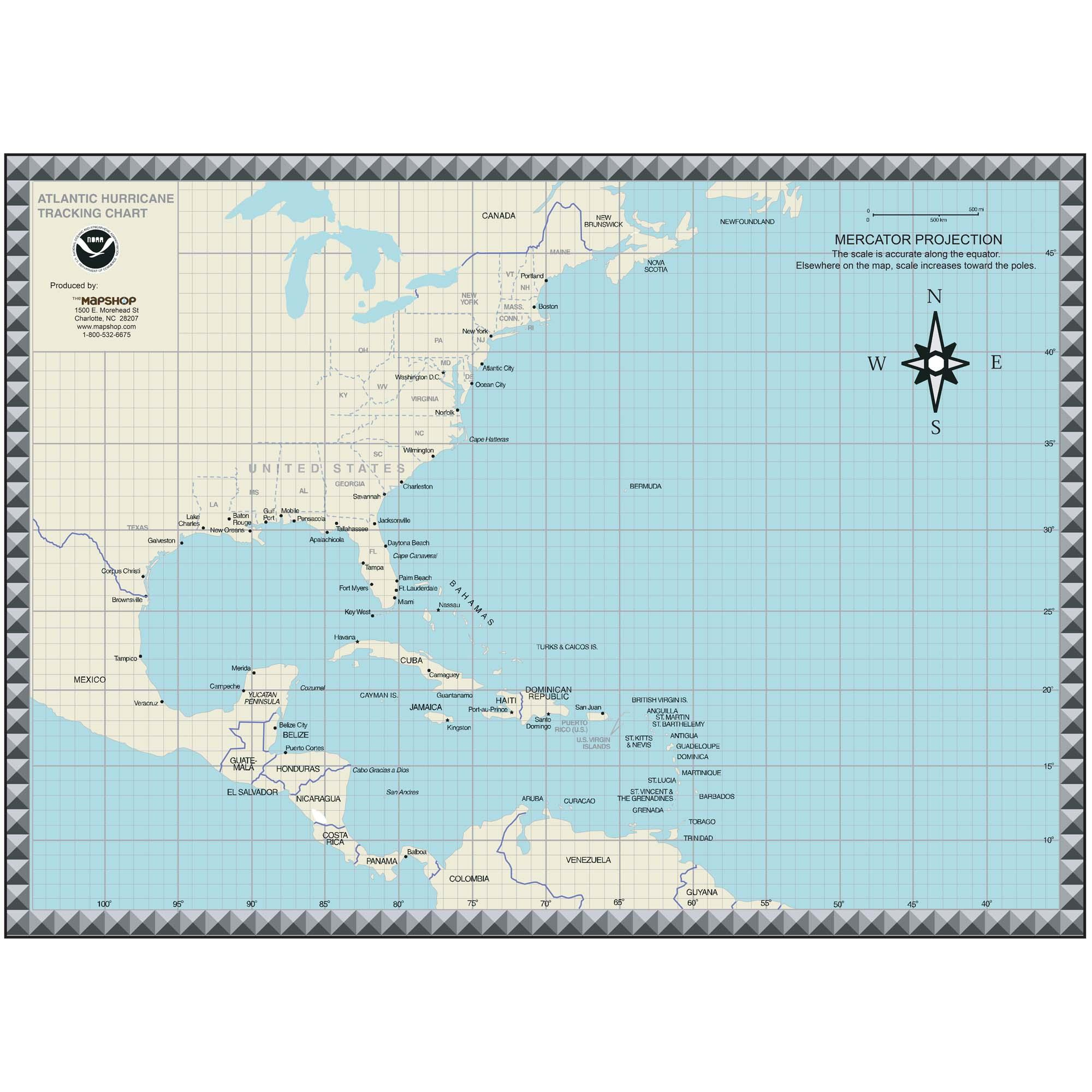 Hurricane Tracking Chartmapshop - The Map Shop intended for Hurricane Tracking Chart Printable