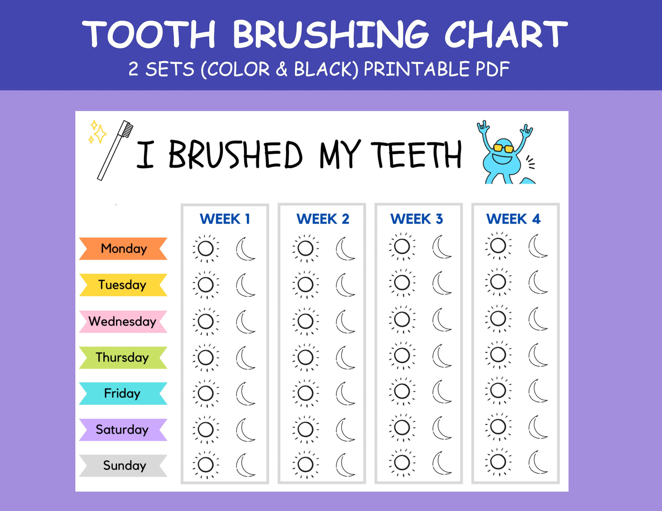 I Brushed My Teeth Chart, Tooth Brushing Chart , Toddler Reward inside Toothbrush Chart Printable