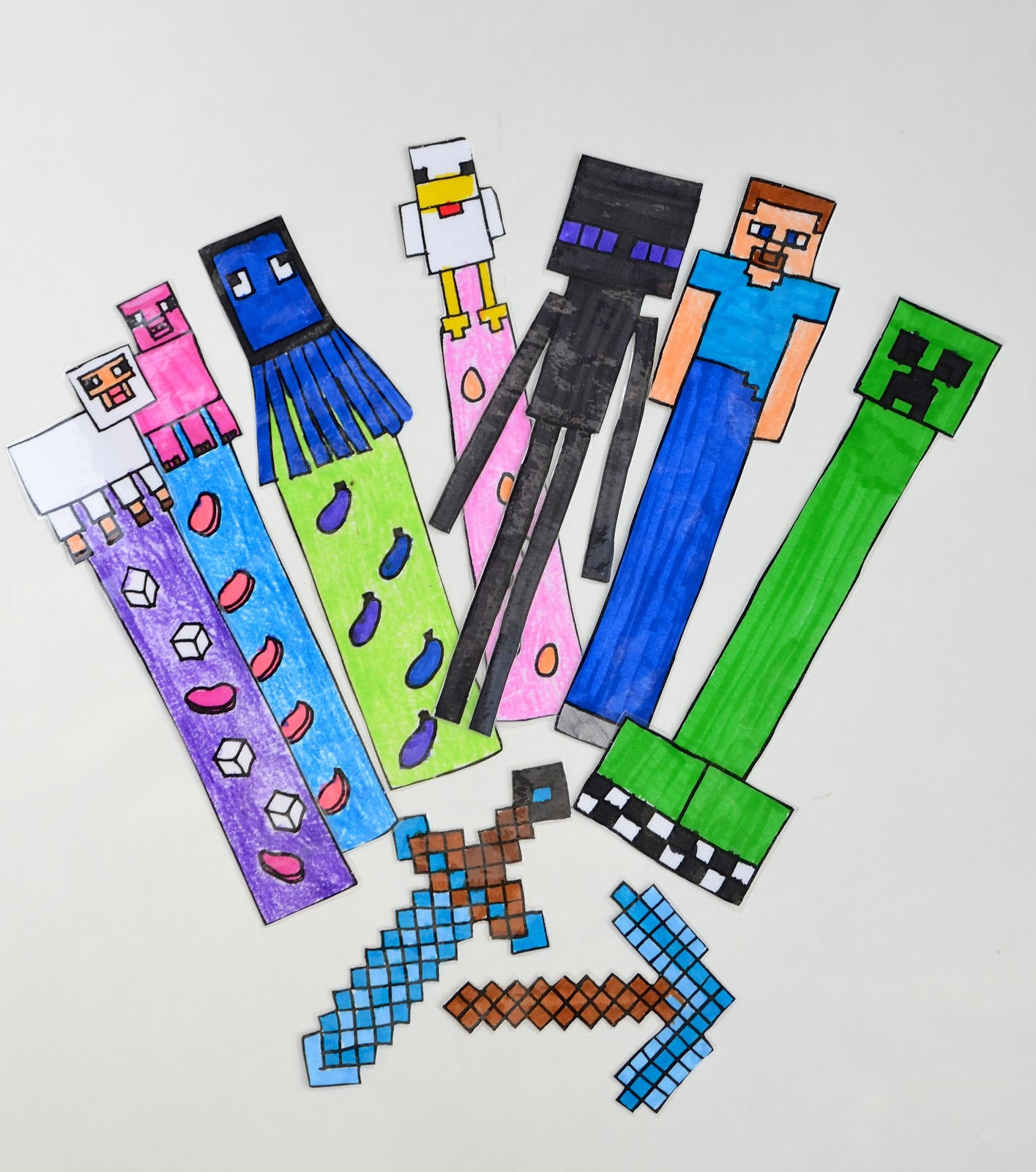 Ikat Bag: Minecraft Party: Coloring Bookmarks, Crafting Golden with Free Minecraft Bookmark Printables