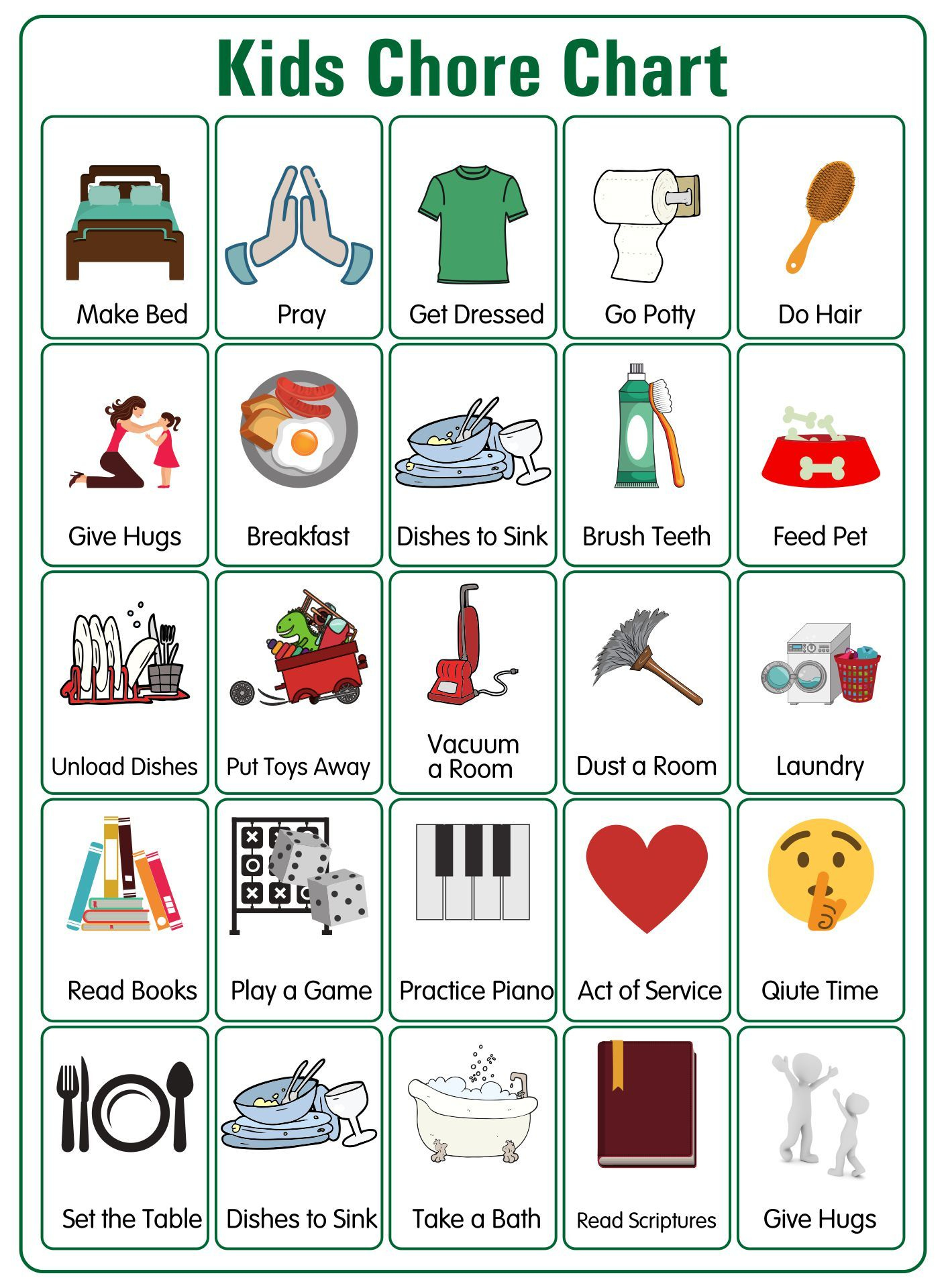 Image Result For Free Printable Chore Clip Art inside Visual Chore Chart Printable